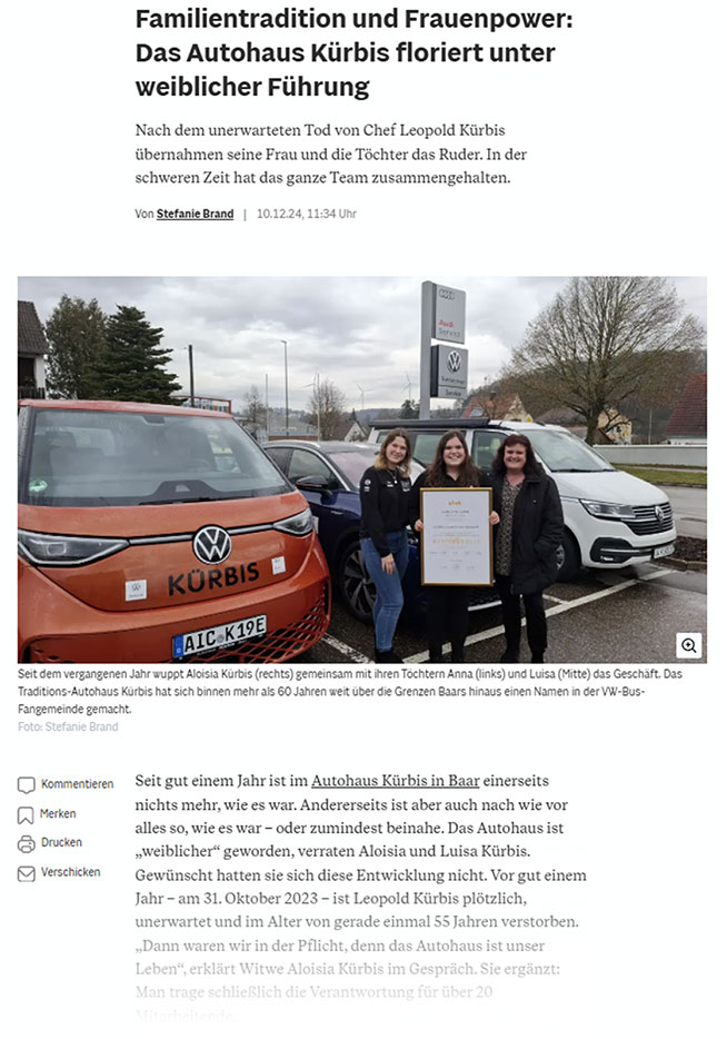 Familientradition und Frauenpower: Das Autohaus Kürbis floriert unter weiblicher Führung